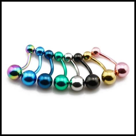 1pc 316l Surgical Steel Titanium Anodized Belly Button Rings Mixed