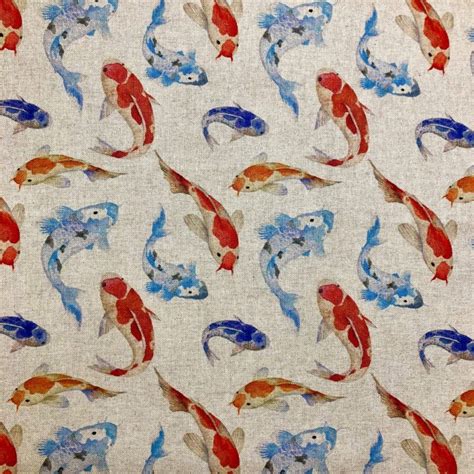 I Love Bees Printed Linen Fabric Japanese Koi Koi Carp Photo