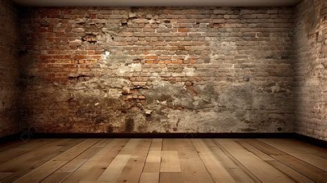 Brick Wall And Wooden Flooring Background 3d Grunge Interior With