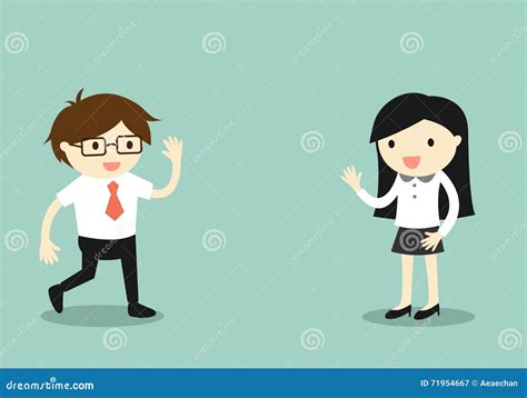 Business Concept Businessman Say Hi To Business Woman Stock Vector