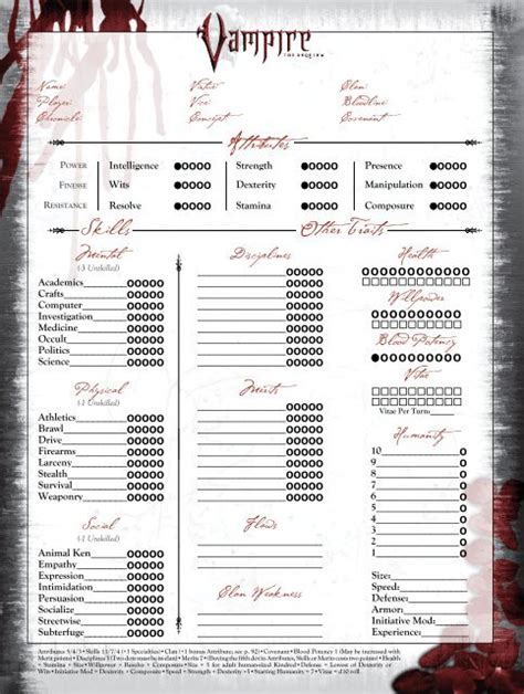 Vampire Requiem Character Sheet