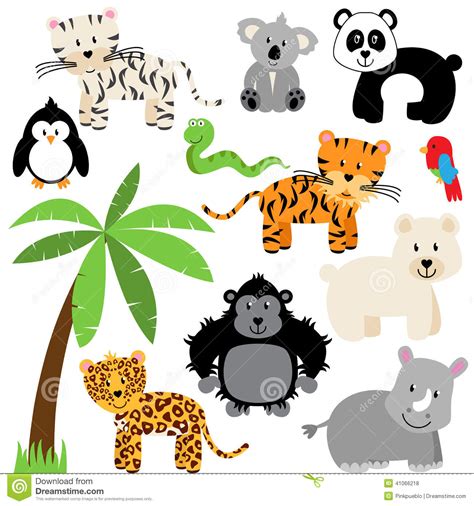Vector Collection Of Cute Zoo Jungle Or Wild Animals Stock Vector Image 41066218