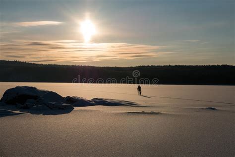 Skiing Person On Frozen Lake Stock Image Image Of