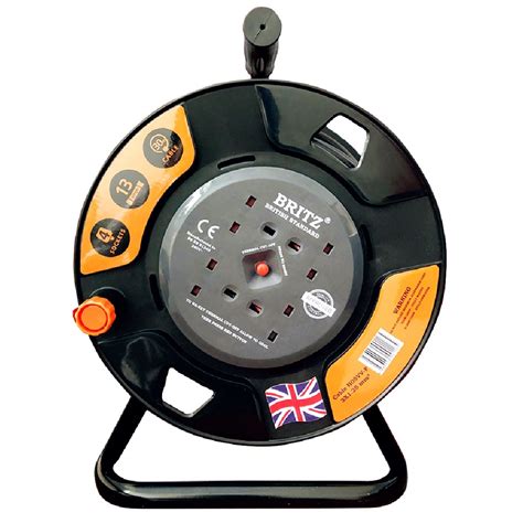 Britz 4 Way Cable Extension Reel With Surge Protector 30m