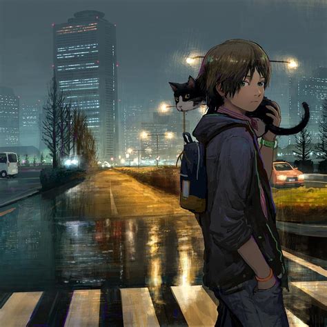 Anime Boy With Cat Digital Art By Armand Michel