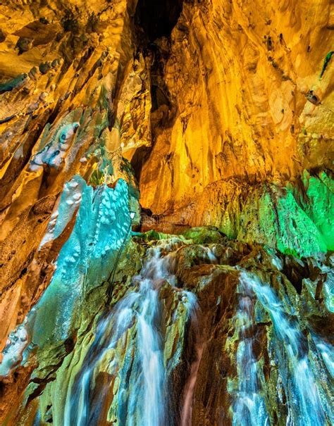 Waterfall Inside The Ramayana Cave At Batu Caves Kuala Lumpur Stock