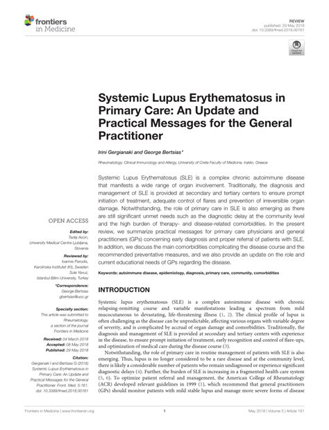 Pdf Systemic Lupus Erythematosus In Primary Care An Update And