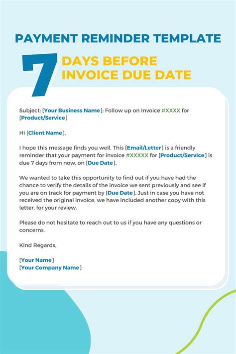 Payment Reminder Template For 7 Days Before The Invoice Due Date In