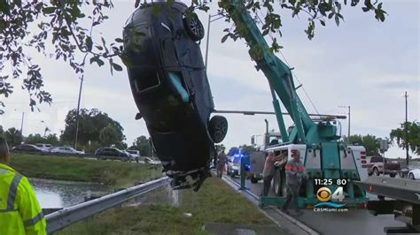 Car Crashes Into Northwest Miami Dade Canal After Hit And Run Youtube
