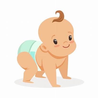 Diaper Crawling Vector Cartoon Cleaning Looking Boy