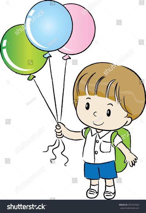 School Boy Holding Balloons Vector De Stock Libre De Regalías