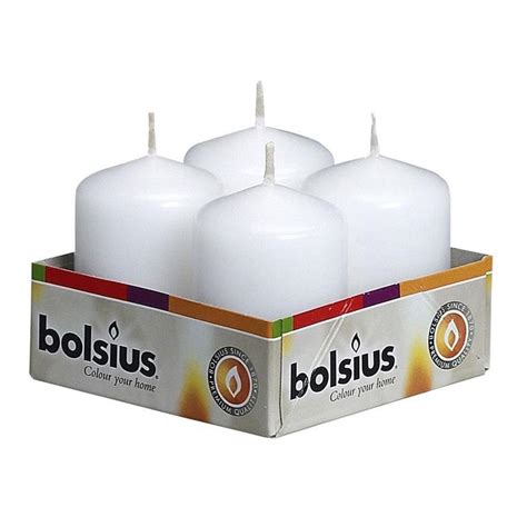 Bolsius White Pillar Candles 6cm X 4cm Pack Of 4 Cn5530 Candle