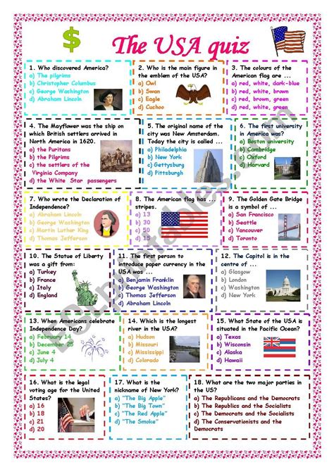 The Usa Quiz Esl Worksheet By Kosamysh