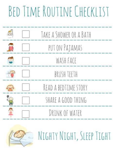 Bedtime Routine Free Printable Checklist Add In A Frame With A Dry
