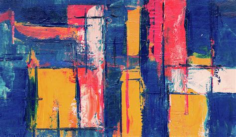 Small Orange Red And Blue Abstract Painting By Steve Johnson