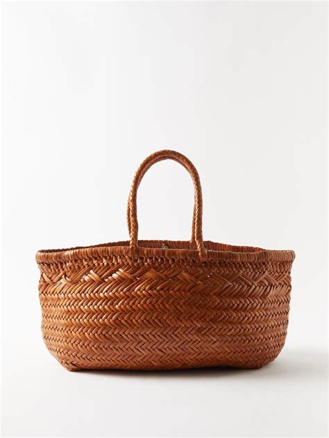 Tan Triple Jump Woven Leather Basket Bag Dragon Diffusion