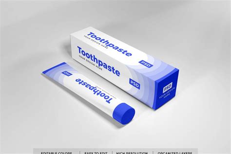 Realistic Toothpaste Packaging Mockup Template Deeezy