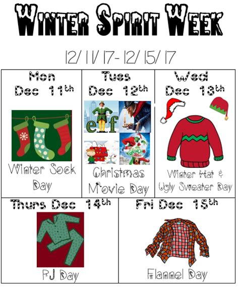 Christmas is close and it's a great opportunity to organize a lesson inspired by the best holiday's atmosphere. Mark your calendars! Winter Spirit Week... - Glacier Point ...
