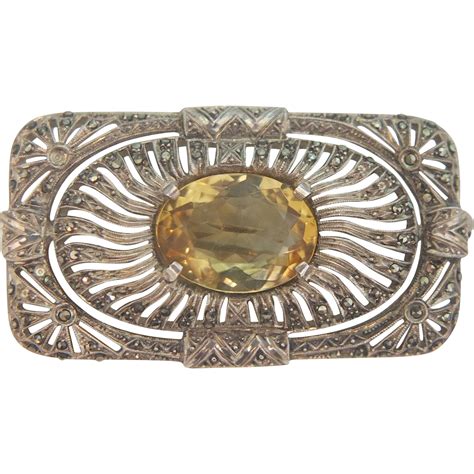 Art Nouveau Brooch With A Citrine And Marcasites Silver 935 Ca1910