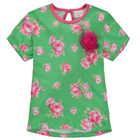 Rose Floral Girls Tee Shirts Summer Green Flower Girl Clothes T Shirts