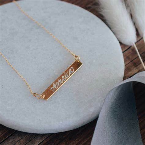 Custom Engraved Name Bar Necklace By Wild Sea Calligraphy