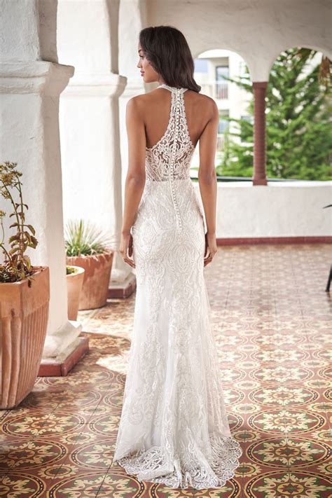 T212056 Romantic Embroidered Lace Wedding Dress With High Halter