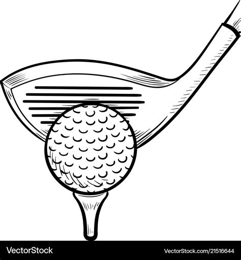 Golf Club And Ball On Tee Hand Drawn Outline Vector Image