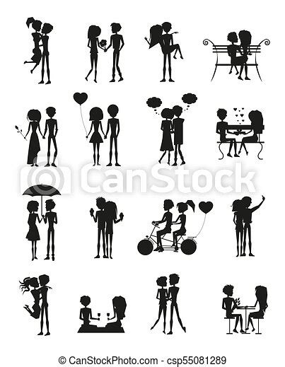 Couples In Love Silhouette Set Vector Illustration Couples In Love