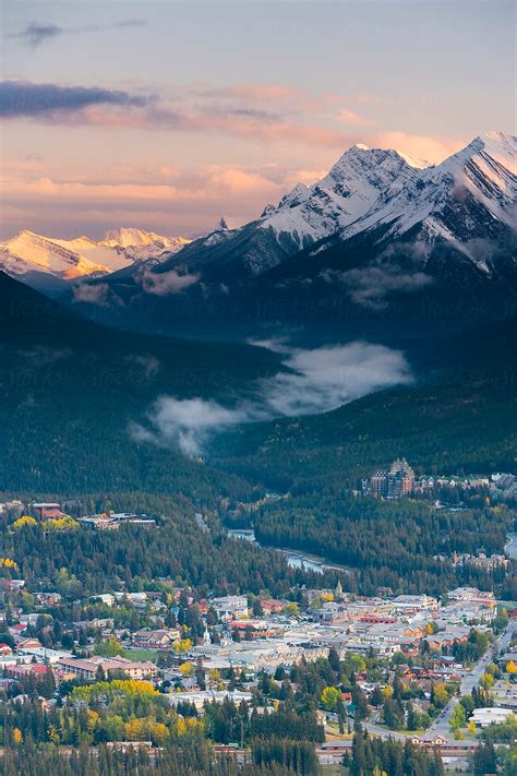 Elevated View Of Banff Townsite Rocky Mountains Banff National Park