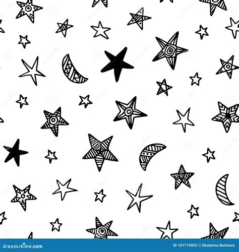 Hand Drawn Star Doodles Seamless Pattern Stock Vector Illustration Of