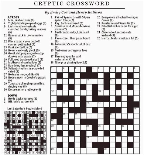The Wsj Daily Crossword Edited By Mike Shenk Wall Street Journal