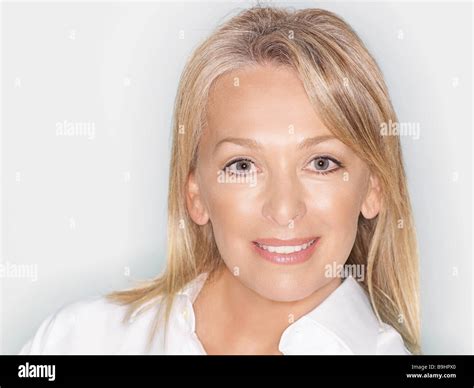 Beauty Portrait Of Middle Aged Woman Stock Photo Alamy