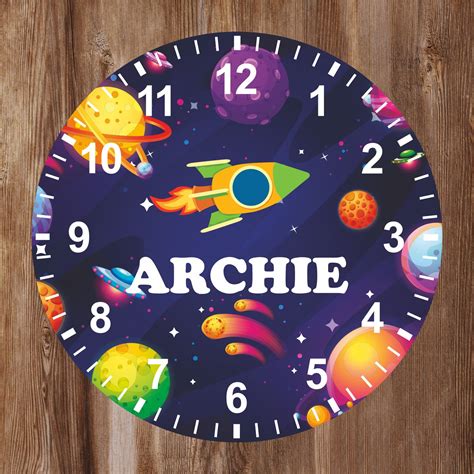 Kids Space Clock Personalised With Any Name Size 25cm Wall Etsy Uk