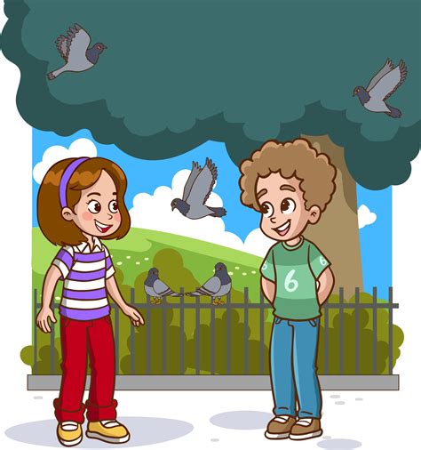 Niños Hablando En El Parque Dibujos Animados Vector 21488082 Vector En