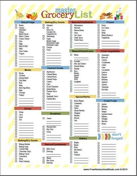 Free Printable Master Grocery List Instant Download