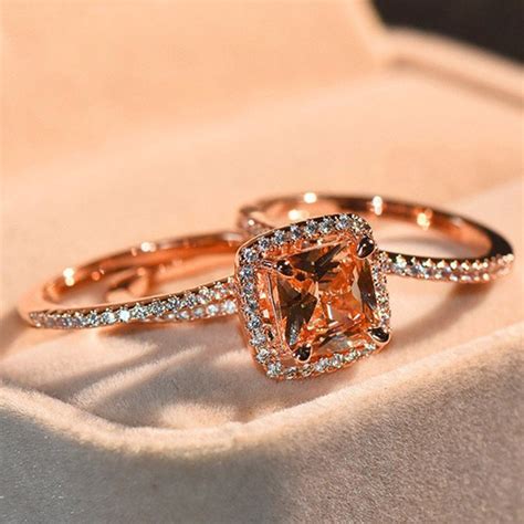 2018 fashion elegant zircon ring jewelry plated rose gold color engagement wedding ring set for