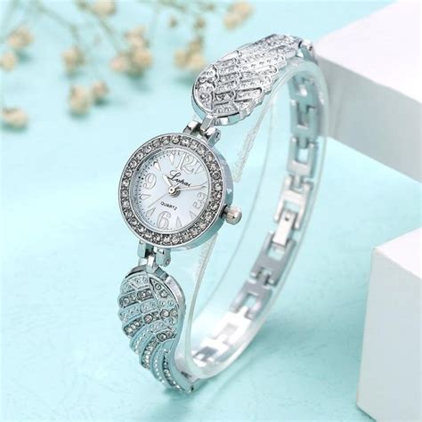 fashion quartz wristwatches stainless steel rhinestone wings strap watches elegant jewelry for