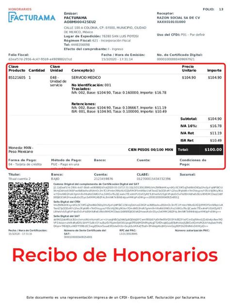 Ejemplo Recibo De Honorarios Cfdi 33 Recibo Facturas Comprobante