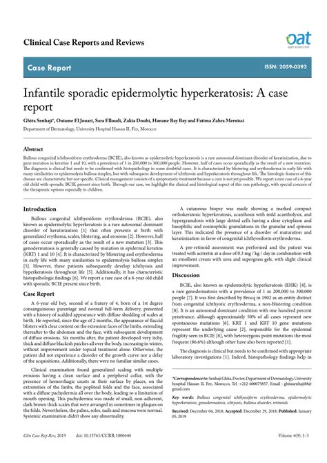 Pdf Infantile Sporadic Epidermolytic Hyperkeratosis A Case Report