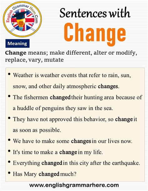 Sentences With Change Change In A Sentence And Meaning When Using The