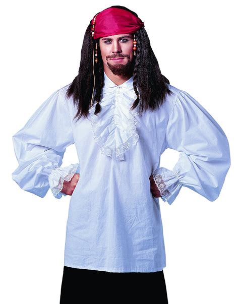 Ruffled Cotton White Pirate Shirt Fancy Stag Party Mens Halloween