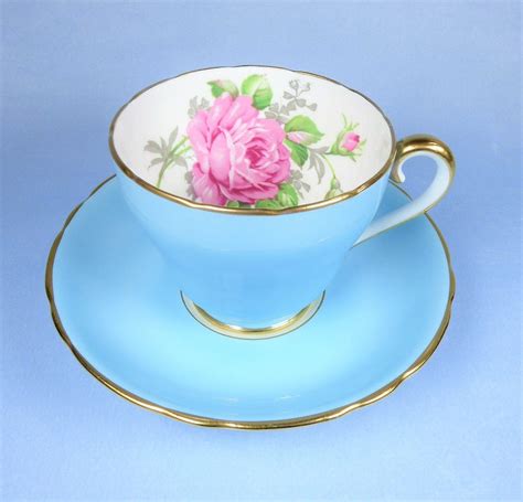 Blue Adderley Tea Cup And Saucer Adderley Pink Rose Teacup Adderley Lawley Bone China Happy