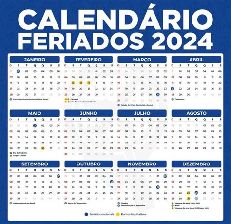 Calendário 2024 De Feriados E Para Imprimir Alta Qualidade