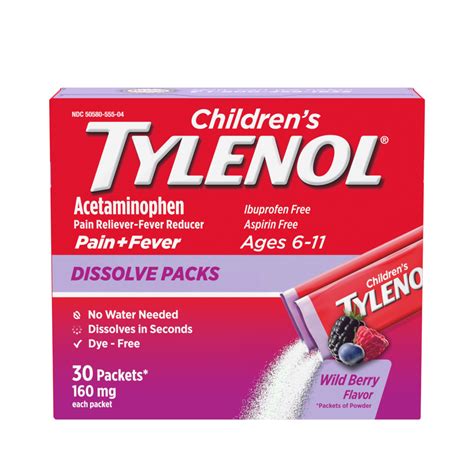 Childrens Tylenol Acetaminophen Dissolve Packs For Pain And Fever