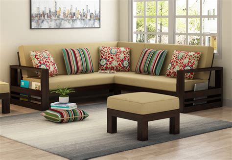 This sofa will provide extra seating space for your guests and make an attractive accent to your deck. Buy Winster L-Shaped Wooden Sofa (Irish Cream, Walnut Finish) Online in India - Wooden Street