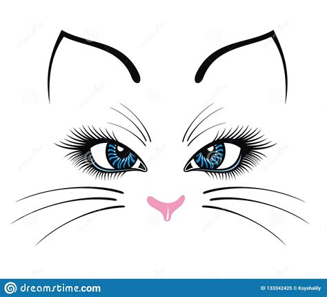 Cartoon Cute Cat Face On White Vector Illustration Stock