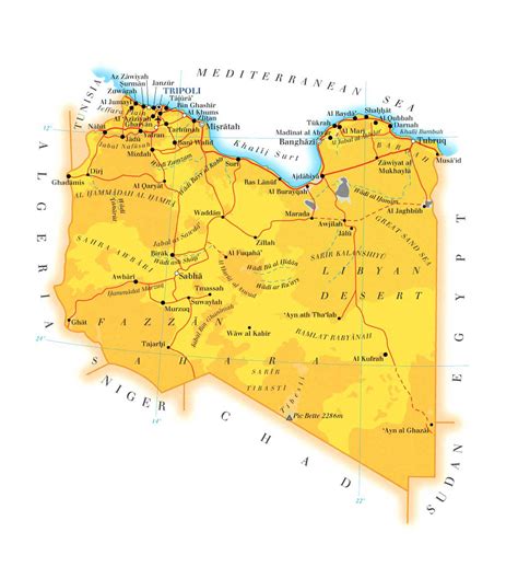 Atlapedia online contains full color physical maps, political maps as well as key facts and statistics on chad is a landlocked country located in north central africa. Detailed topo and road map of Libya. Libya detailed topo and road map | Vidiani.com | Maps of ...