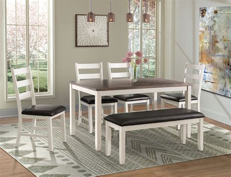 A typical dining room set comes with a dining table and dining chairs. Kona Brown and White 6 Piece Dining Room Set from Elements ...