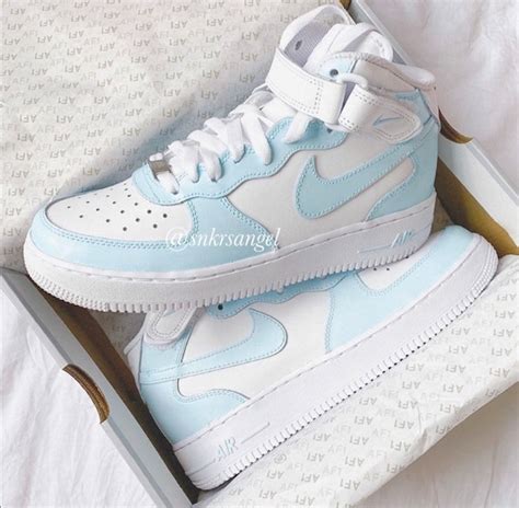 Custom Air Force 1 Mid Light Blue Nike Shoes Baby Blue Etsy