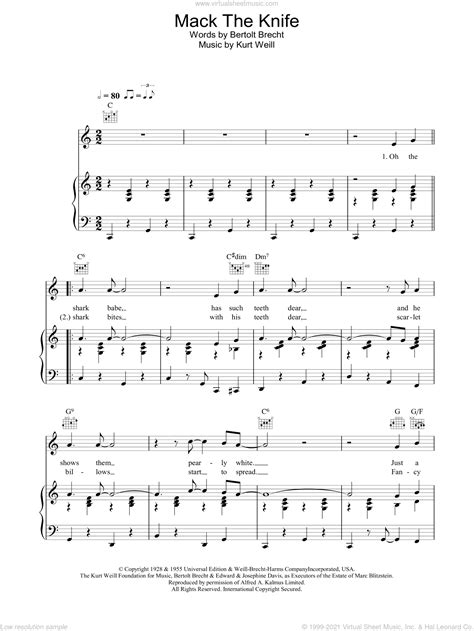 Darin Mack The Knife Sheet Music For Voice Piano Or Guitar